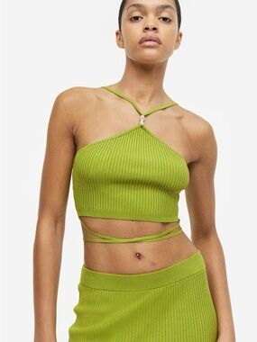 Green knit ribbed crop top